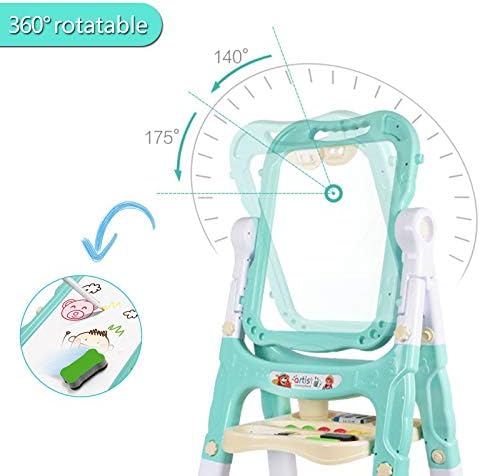 Easel for Kids,Rotatable Double Sided Easel for Kids Adjustable Standing Art Easel with Painting Accessories for Toddlers Boys and Girls-Green