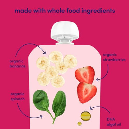 Cerebelly Baby Food Pouches – Organic Dairy Free Smoothies for Toddlers | No Added Sugar, Fiber, Non-GMO | Baby Smoothie Pouches | 4 Ounce BPA-Free Pouch | Spinach Strawberry | 12 Count