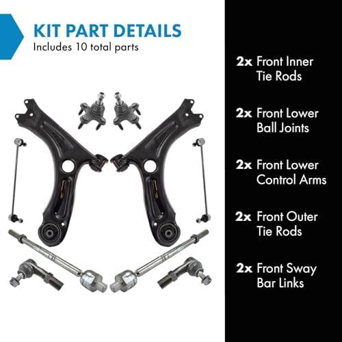 TRQ Front Steering & Suspension Kit Ball Joint Control Arm Sway Bar Stabilizer Link Tie Rod Compatible with 2011-2018 Volkswagen Jetta