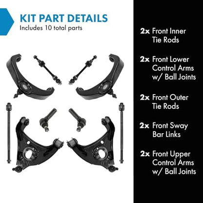 TRQ Front Steering & Suspension Kit Control Arm with Ball Joint Sway Bar Stabilizer Link Tie Rod Compatible with 2006-2007 Dodge Ram 1500
