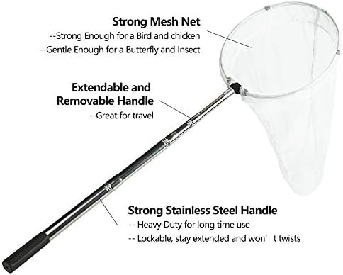 RESTCLOUD Insect and Butterfly Net with 12" Ring, 24" Net Depth, Strong Stainless Telescoping Handle Extends to 38 Inches