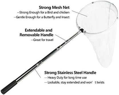 RESTCLOUD Insect and Butterfly Net with 12" Ring, 24" Net Depth, Strong Stainless Telescoping Handle Extends to 38 Inches
