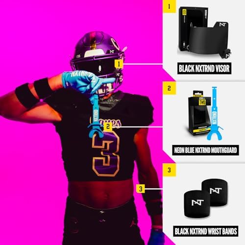 Nxtrnd Two Football Mouth Guard, Football Mouthpiece with Strap, Fits Adult & Youth (Neon Blue)