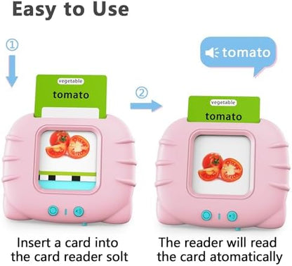 Lapare Audible Flash Cards Toys for Toddlers 2 3 4 5 6, Learn ABC Letters, Numbers 0-100,Phrases,Objects, Adjectives, and More Dolch Sight Words, 280 Cards with 560 Words/Phrases (Pink)