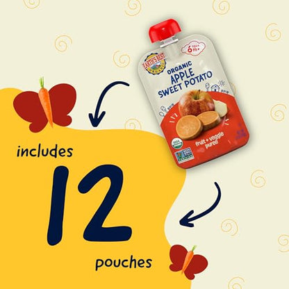 Earth's Best Organic Baby Food Pouches, Stage 2 Fruit and Vegetable Puree for Babies 6 Months and Older, Organic Sweet Potato and Apple Puree, 3.5 oz Resealable Pouch (Pack of 12) (Packaging May Vary)