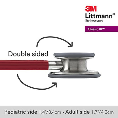 3M Littmann Classic III Monitoring Stethoscope, 5627, More Than 2X as Loud, Weighs Less, Stainless Steel Chestpiece, 27" Burgundy Tube