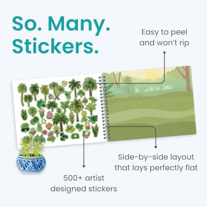 Cupkin Plants and Mushroom Sticker Book Activity for Kids, Toddler Airplane Travel Essentials, 500+ Nature Stickers for Kids + 12 Scenes + 12 Coloring Book Pages, Childrens Crafts for Ages 2-8