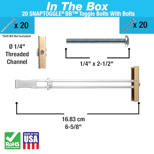 TOGGLER SNAPTOGGLE Drywall Anchor with Included Bolts for 1/4-20 Fastener Size; Holds up to 265 pounds Each in 1/2-in Drywall by TOGGLER (20 Pack)