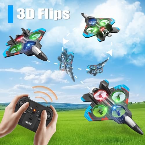 4DRC V32 Foam Remote Control Airplanes with 3 Batteries, RC Planes for Kids Adults 8-16, RC Airplane Fighter Jet with Light, 360° Flip Fighter Jet Toys, Stunt Roll, Airplane Toy Gifts for Kids Boys
