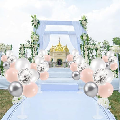 Pink and Silver Balloon Stand Centerpiece Table Decorations for Baby Shower Wedding Engagement Bridal Shower Anniversary Mother's Day Birthday Party Decorations(Pink silver set4)