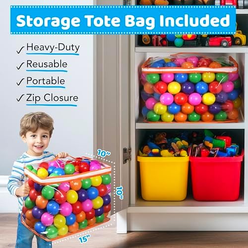 200 Ball Pit Balls for Toddlers with Storage Bag - 7 Bright Colors, Crush Proof, Great Play Toys for Tents, Pools, and Party