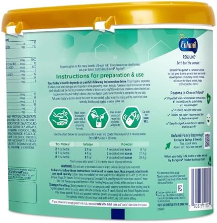 Enfamil Reguline Baby Formula, Milk-Based Infant Nutrition, Dual Prebiotics for Soft, Comfortable Stools within 1 Week of Use, Omega-3 DHA for Immune Support, Reusable Powder Tub, 19.5 Oz