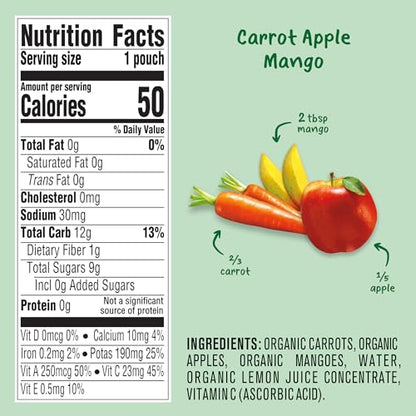 Gerber Organic For Baby 2nd Foods Pouches Immune Builder Variety Pack (3) Carrot Apple Mango (3) Mango Peach Carrot Sweet Potato Oatmeal (3) Pear Mango Avocado 1.96lb (18 Pack)