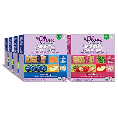 Plum Organics Mighty Snack Bars Variety Pack - Blueberry and Strawberry - 0.67 oz Bars (Pack of 48) - Organic Fruit and Vegetable Toddler Food Snack Bars
