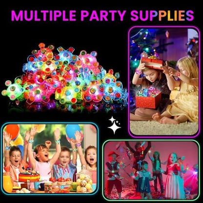 SCIONE 24 Pack LED Light Up Fidget Spinner Bracelets, Glow in The Dark Party Favors for Kids 4-8 8-12, Treasure Box Toys, Birthday Gifts, Carnival Prizes, Halloween Goodie Bags Stuffers for Kids