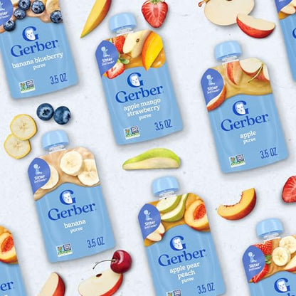 Gerber Stage 2 Baby Food, Apple Strawberry Banana Puree Pouch, 2 Servings of Fruit, No Added Sweetener, No Artificial Colors or Flavors, 12-Pack