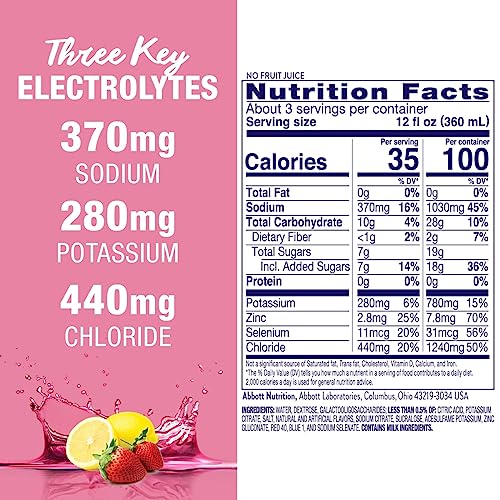 Pedialyte AdvancedCare Electrolyte Solution with PreActiv Prebiotics, Hydration Drink, Strawberry Lemonade, 1 Liter, 4 Count (Pack of 2)