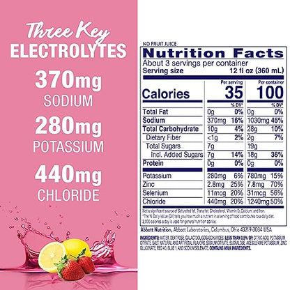 Pedialyte AdvancedCare Electrolyte Solution with PreActiv Prebiotics, Hydration Drink, Strawberry Lemonade, 1 Liter, 4 Count (Pack of 2)