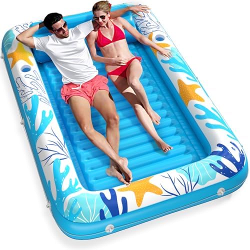 Inflatable Tanning Pool Lounger Float - Jasonwell 4 in 1 Sun Tan Tub Sunbathing Pool Lounge Raft Floatie Toys Water Filled Tanning Bed Mat Pad for Adult Blow Up Kiddie Pool Kids Ball Pit Pool