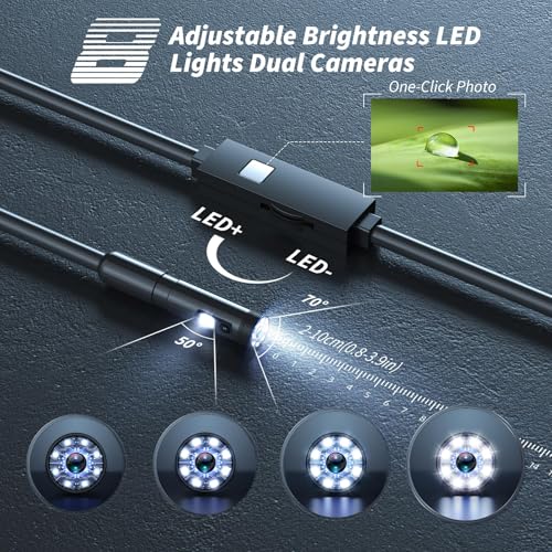 Endoscope Camera with Light,1920P HD Borescope Tools with 8 Adjustable LED Lights, Endoscope with Semi-Rigid Snake Camera, IP67 Waterproof Inspection Borescope for iOS and Android-16.4ft Dual-Lens