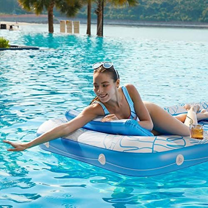 Inflatable Tanning Pool Lounger Float - Jasonwell 4 in 1 Sun Tan Tub Sunbathing Pool Lounge Raft Floatie Toys Water Filled Bed Mat Pad for Adult Blow Up Kiddie Pool Kids Ball Pit Pool (L)