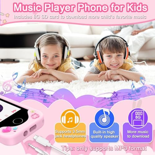 Kids Smart Phone for Girls Toys, Gifts for 3-10 Year Old Girl Boy Christmas Birthday Kids Toys, 2.8" Touchscreen Toddler Learning Cell Toy Phone with Dual Camera, Game, Music Player, 8GB Card Pink