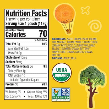 Earth's Best Organic Baby Food Pouches, 9+ Months, Pasta and Vegetable Puree for Babies 9 Months and Up, Organic Mac and Cheese with Veggies, 4 Ounce Resealable Pouch (Pack of 12)