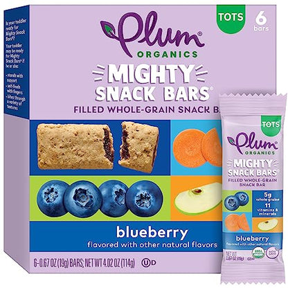 Plum Organics Mighty Snack Bars Variety Pack - Blueberry and Strawberry - 0.67 oz Bars (Pack of 48) - Organic Fruit and Vegetable Toddler Food Snack Bars