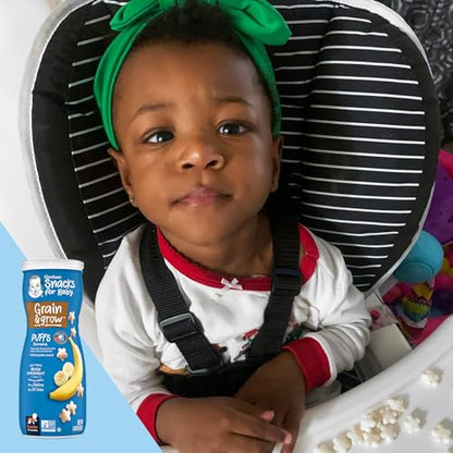 Gerber Stage 3 Baby Snacks, Banana Puffs, Puffed Grain Snack, Baby Led Feeding, Iron & Choline, Puffs Snacks for Babies, 6-Pack