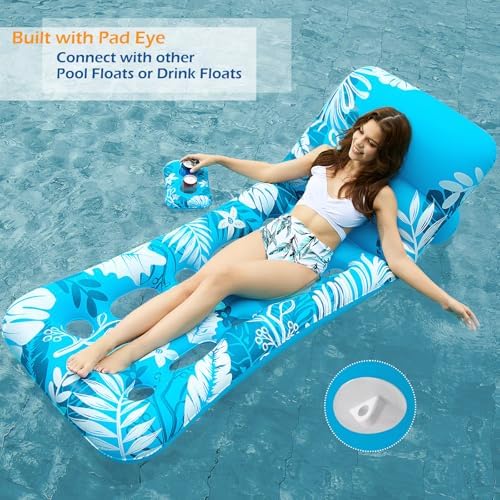 Jasonwell Inflatable Pool Float Adult - Pool Floaties Lounger Floats Floating Chair Raft with Adjustable Backrest Cup Holders Water Floaty Lake Lounge Tanning Floats Beach Party Toys for Adults (Blue)