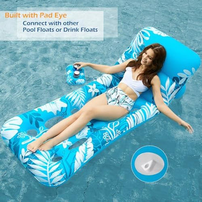 Jasonwell Inflatable Pool Float Adult - Pool Floaties Lounger Floats Floating Chair Raft with Adjustable Backrest Cup Holders Water Floaty Lake Lounge Tanning Floats Beach Party Toys for Adults (Blue)