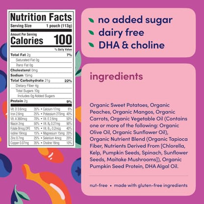 Cerebelly Organic Baby Food Pouches – Dairy Free Smoothies for Toddlers | No Added Sugar, Fiber, Non-GMO | Toddler Smoothie Pouches | 4oz BPA-Free Baby Food | Sweet Potato Banana Blueberry | 6 Count