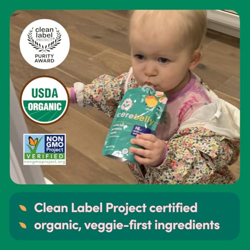 Cerebelly Organic Baby Food Pouches – Organic Veggie Purees for Toddlers | No Added Sugar, Fiber, Non-GMO | Blended Toddler Pouches | 4 Ounce BPA-Free Pouch | White Bean Pumpkin Apple | 6 Count