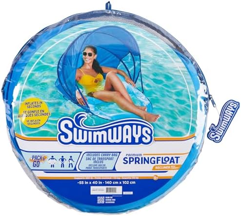 SwimWays Spring Float Premium Recliner with Canopy Pool Lounger, Inflatable Pool Floats Adult with Fast Inflation for Ages 15 & Up, Sky Blue
