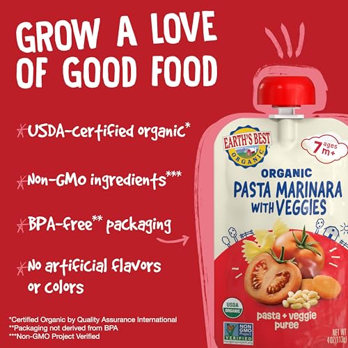 Earth's Best Organic Pasta Marinara with Veggies Pouch, 4 oz (Pack of 12)