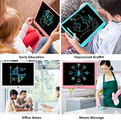FLUESTON LCD Writing Tablet, Doodle Board Toys Gifts for 3-8 Year Old Girls Boys, 15 Inch Colorful Electronic Board Drawing Pad for Kids, Gifts for Toddler Educational Learning Travel Birthday, Pink