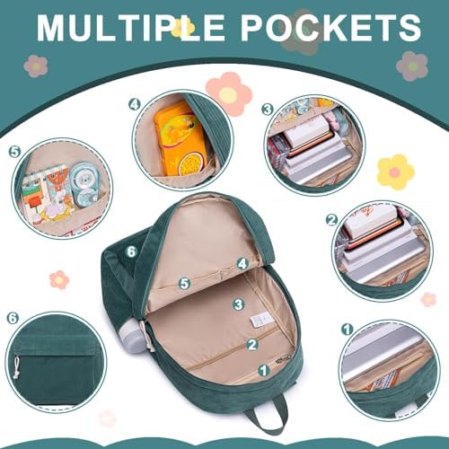 School Backpack for Teen Girls Bookbags Elementary High School Corduroy Laptop Bags Women Travel Daypacks