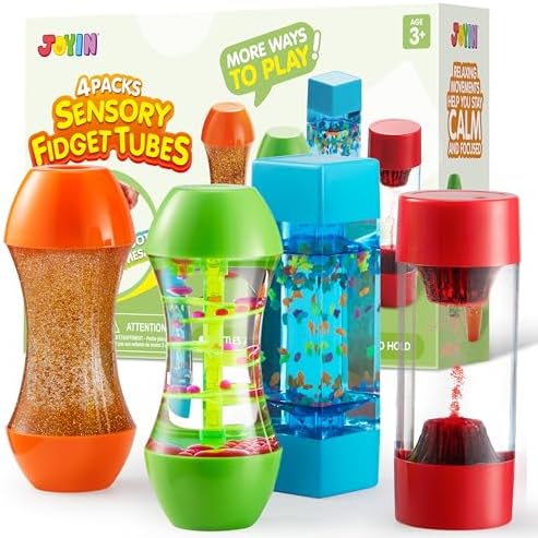 JOYIN 4-Pack Fidget Tubes for Kids, Sensory Tubes, Stress Relief Toy, Speech Therapy Materials, Calming Toys for Children with Autism, Calm Down Corner Classroom Supplies, School Gifts for Toddlers
