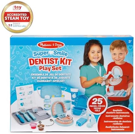 Melissa & Doug Super Smile Dentist Kit with Pretend Play Set of Teeth and Dental Accessories (25 Toy Pieces) Pretend Dentist Play Set, for Kids Ages 3+