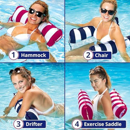 Aqua 4-in-1 Monterey Hammock Pool Float & Water Hammocks, 1-2-3-4 Multipacks – Multiple Colors/Styles – for Adults and Kids Floating