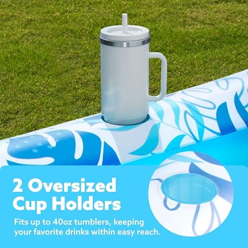 SLOOSH Inflatable Tanning Pool Lounger Float, 85" x 57" Extra Large Pool Floats Adult with Pillow, 4 in 1 Suntan Tub Raft Floatie,Sunbathing Bed Lounge for Water Blow Up Ball Pit Party Gifts, XL-Blue