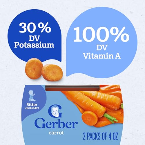 Gerber Stage 2 Baby Food, Carrot Puree Tubs, No Added Salt, No Artificial Colors or Flavors, Baby Puree, 16-Pack