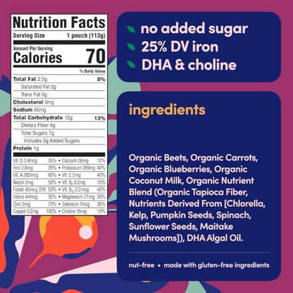 Cerebelly Organic Baby Food Pouches – Organic Veggie Purees for Toddlers | No Added Sugar, Fiber, Non-GMO | Blended Toddler Food | 4oz BPA-Free Baby Food | Beet Carrot Blueberry | 12 Count