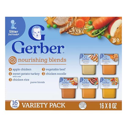 Gerber Stage 2 Baby Food, Nourishing Blends Puree Tubs, No Added Colors or Flavors, Baby Puree, Variety 32-Pack