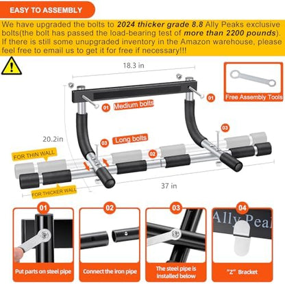 Ally Peaks Pull Up Bar for Doorway | Thickened Steel Max Limit 440 lbs Upper Body Fitness Workout Bar| Multi-Grip Strength for Doorway | Indoor Chin-Up Bar Fitness Trainer for Home Gym Portable