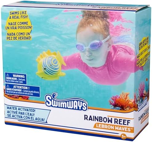 SwimWays Rainbow Reef Fish Toy, Kids Swimming Accessories & Water Toys, Learn to Swim Pool Toys for Kids Ages 5 & Up, Batteries Included, Lebron Waves