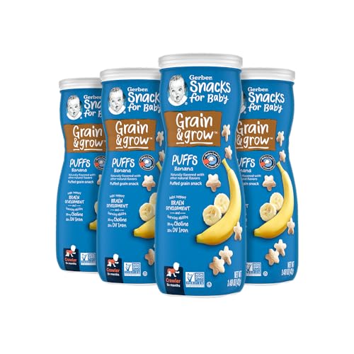 Gerber Stage 3 Baby Snacks, Banana Puffs, Puffed Grain Snack, Baby Led Feeding, Iron & Choline, Puffs Snacks for Babies, 6-Pack