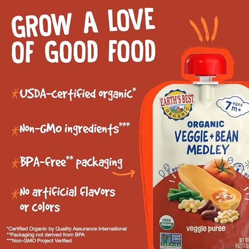 Earth's Best Organic Veggie Puree Veggie + Bean Medley Pouch, 4 oz (Pack of 12)