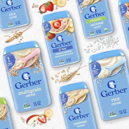 Gerber Stage 1 Baby Food, Baby Oatmeal Cereal, 8g Whole Grains, Iron, Zinc & Vitamin B12, Infant Cereal, 6-Pack