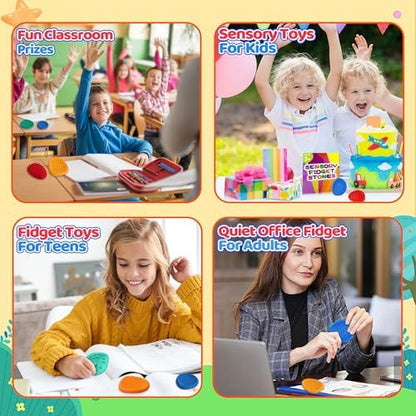 Sensory Fidget Toys for Kids Adults 24 PC Silicone Worry Stone Travel Toy for Autism ADHD Teens Calm Down Quiet Anxiety Fidgets for Classroom Stress Toy Christmas Stocking Stuffer Gift for Kid (24PC)